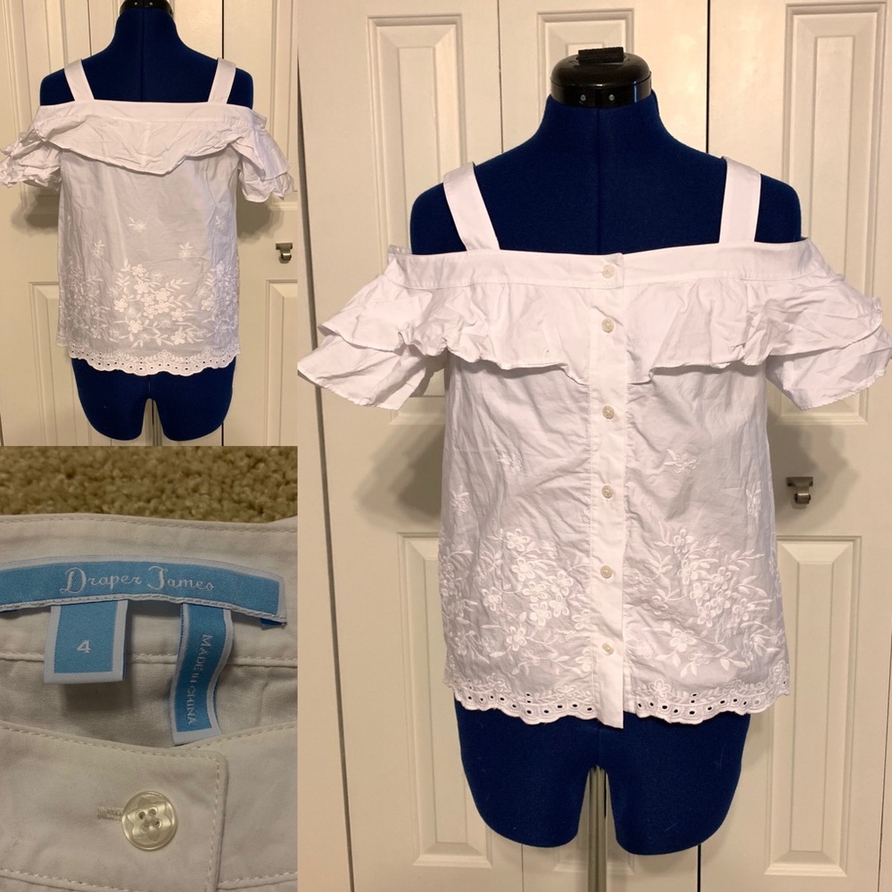 Cold shoulder summer white eyelet top